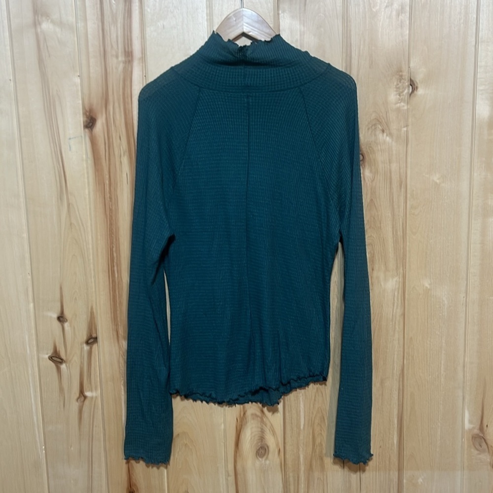 Intimately Free People Make It Easy Waffle Knit Lettuce Hem Thermal Top in Teal - Picture 6 of 8